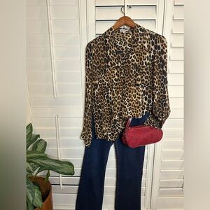 Leopard print express button down blouse